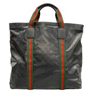 Gucci Shelly(Web),Crystal GG Tote Bag 763287 Black Green Red Coated Canvas
